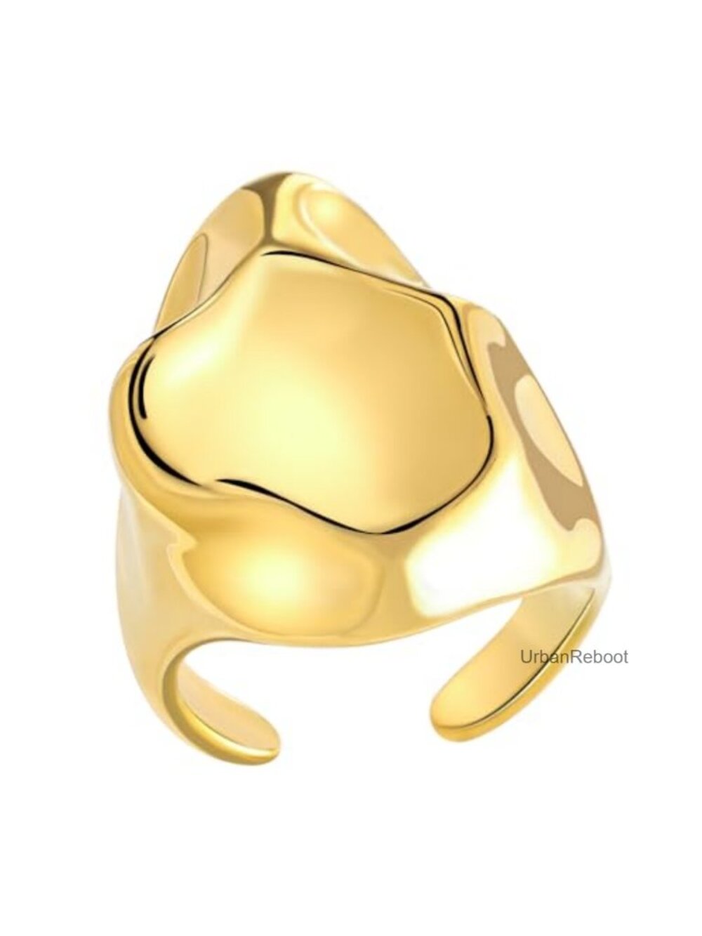 Chunky Hammered Gold Plated Statement Ring Women's Size 6-8 Stainless Steel